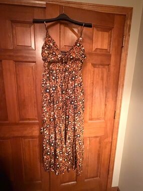 GAP Brown Floral Spaghetti-Strap Maxi Dress